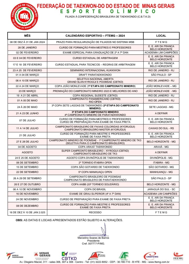 Calendário de Eventos 2024